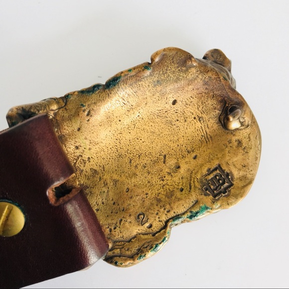 Vintage JB - crystallized gold - brass buckle brown leather belt sz 34 - Picture 9 of 12